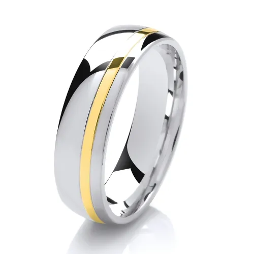 BiMetal Court - Narrow Offset Stripe Wedding Ring 